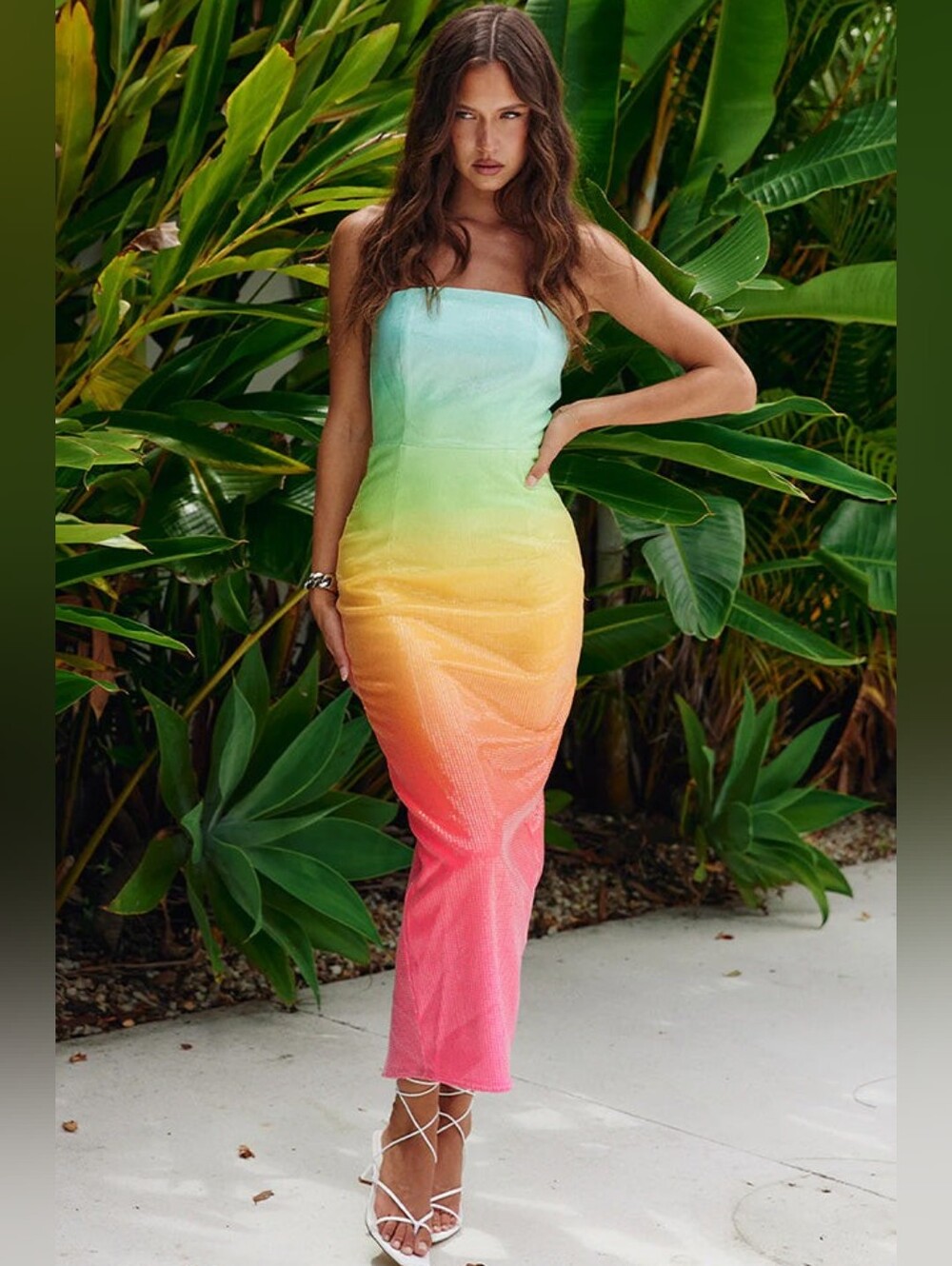 Revolve Runaway the Label Malibu Sequence Midi Fitted Dress Pink Blue Ombre S